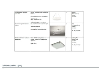 14
Keramika Schedule - Lighting
 