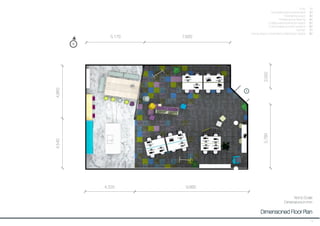 19
Entry
Moveable glass whiteboards
Hotdesking space
Flexible group desking
Collaborative brainstorm space
Customisable acoustic screens
Kitchen
Eating space or extended collaboration space
Dimensioned Floor Plan
1
2
8
3
4
5
6
7
N
Not to Scale
Dimensions in mm
4,320 9,980
5,170 7,600
4,5404,860
5,7802,050
 