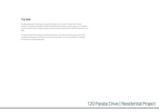 120 Paratai Drive | Residential Project
The Brief
My class was a part of a semester long residential project with our client in Paratai Drive, Orakei in
Auckland. The project inclduded an overall rendered floor plan scheme, as well a larger focus on several
rooms including included matierals boards and documented schedules which were then proposed to our
client.
Our clients had a traditional style but wanted something more modern with warm pops of colour, that
considered her lifestyle of a family of four with two young children, and met her requirements of being
functionally and visually pleasurable.
45
 