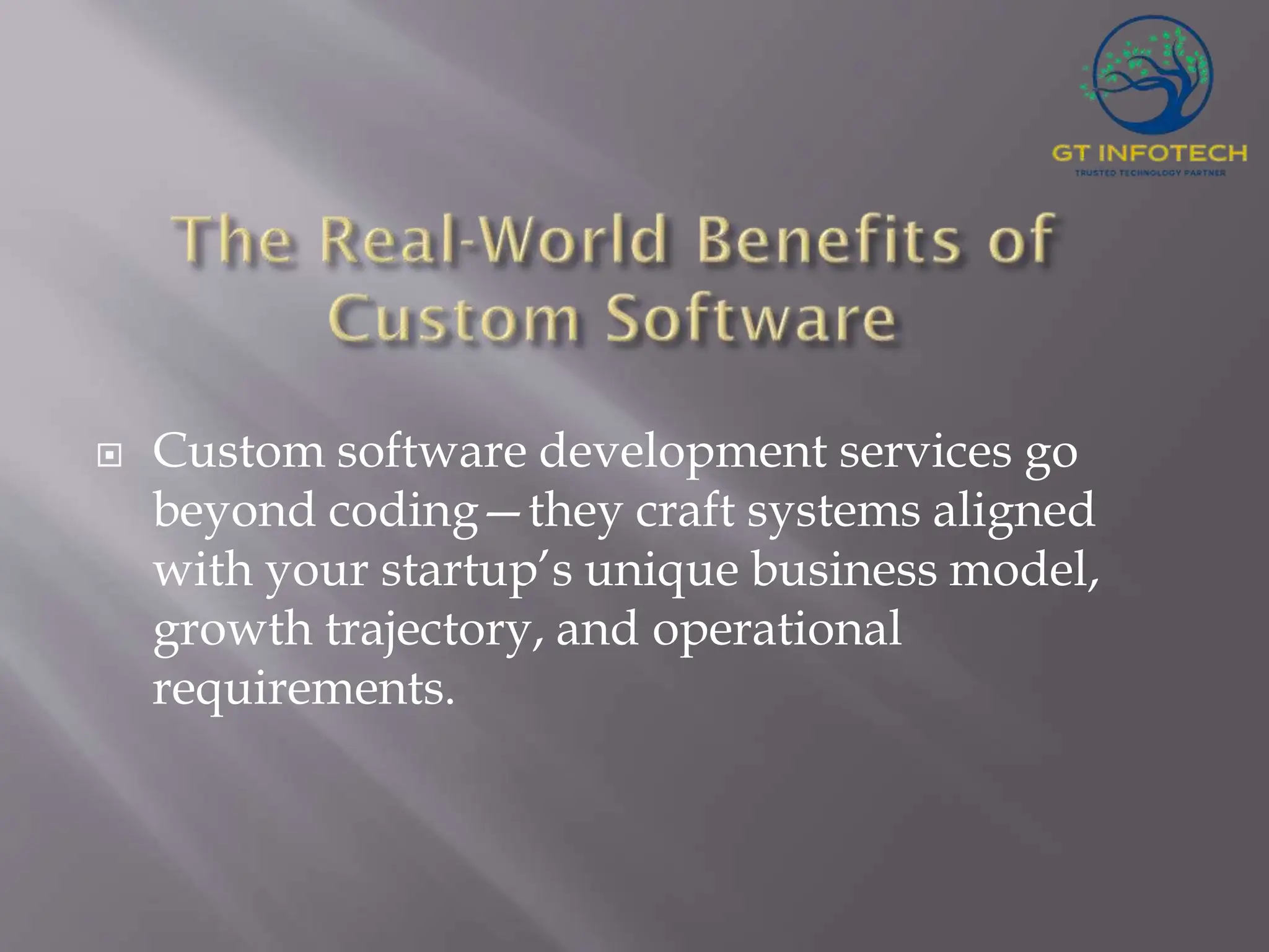  Custom software development services go beyond coding—they craft systems aligned with your startup’s unique business model, growth trajectory, and operational requirements. 