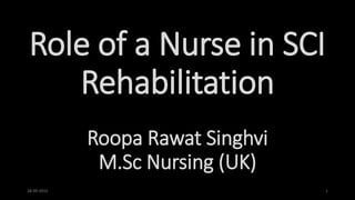 Role of a Nurse in SCI
Rehabilitation
Roopa Rawat Singhvi
M.Sc Nursing (UK)
28-09-2015 1
 