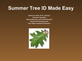 Summer Tree ID Made Easy
         Sanford S. Smith, Ph.D. (“Sandy”)
               Extension Specialist
      Natural Resources and Youth Education
            School of Forest Resources
        Penn State Cooperative Extension
 