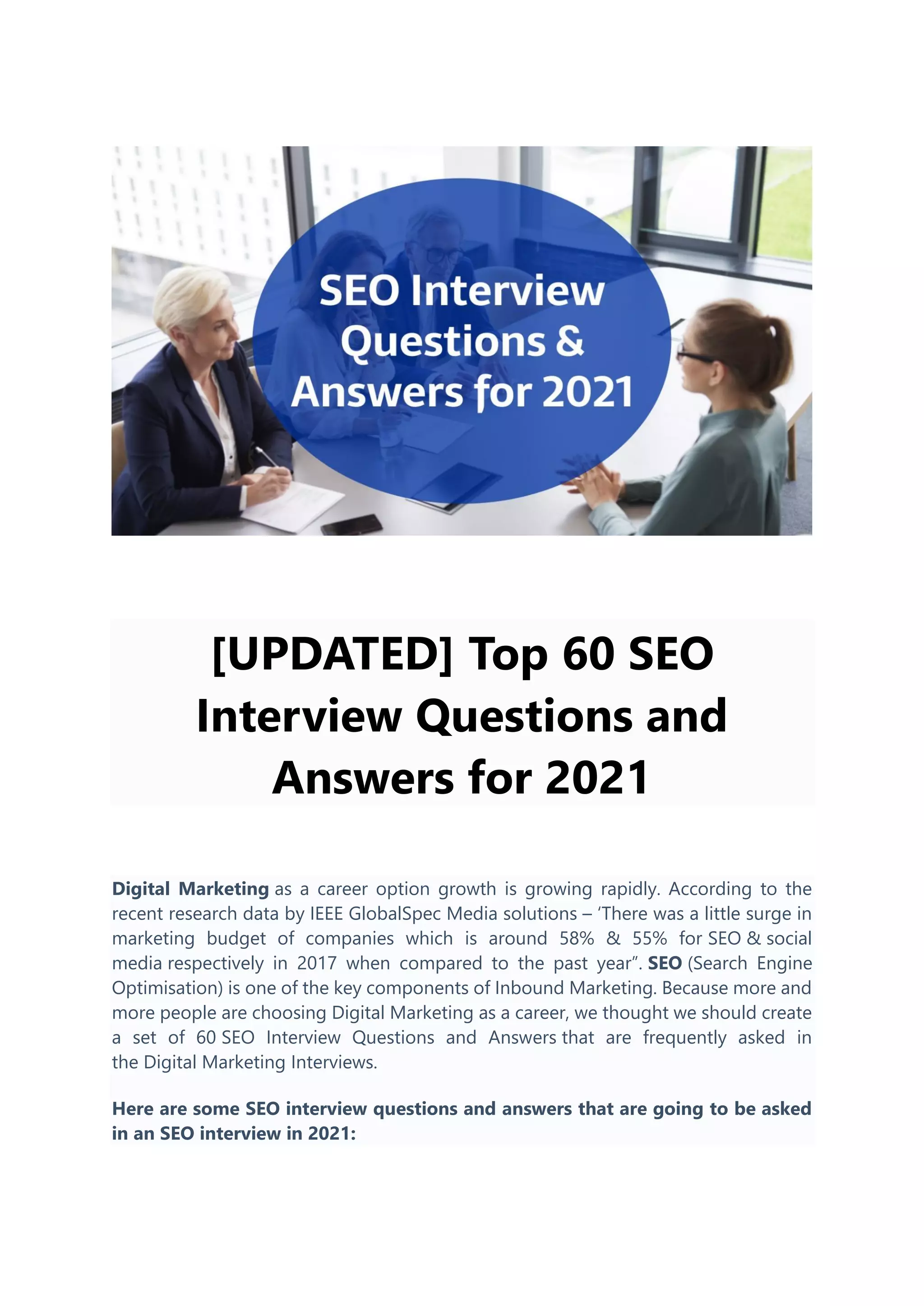 Updated Top 60 Seo Interview Questions And Answers For 2021 Pdf Updated Top 60 Seo Interview Questions And Answers For 2021 Pdf