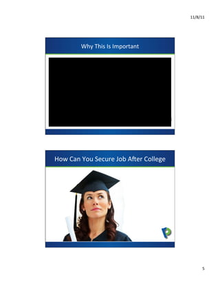 11/8/11	
  




             Why	
  This	
  Is	
  Important	
  




                        presents




How	
  Can	
  You	
  Secure	
  Job	
  A=er	
  College	
  



                        presents




                                                                    5	
  
 