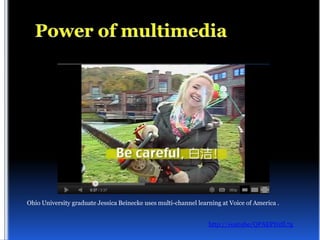 Ohio University graduate Jessica Beinecke uses multi-channel learning at Voice of America .


                                                                 http://youtube/QPAEPDzfL7g
 