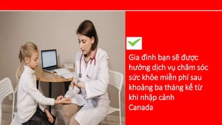 Gia đình bạn sẽ được
hưởng dịch vụ chăm sóc
sức khỏe miễn phí sau
khoảng ba tháng kể từ
khi nhập cảnh
Canada
 