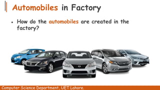 Automobiles in Factory
● How do the automobiles are created in the
factory?
Computer Science Department, UET Lahore.
 