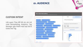 01. AUDIENCE
Liên quan: Thay đổi tất các các mã
code Remarketing, Analytics, Tag
Manager gộp thành một loại mã là
Globa Site Tag
CUSTOM INTENT
 