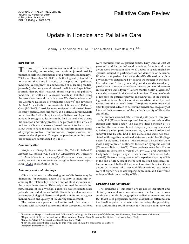 Update in hospice and palliative care