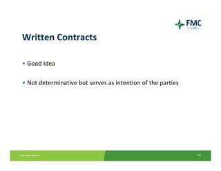 Written Contracts

• Good Idea

• Not determinative but serves as intention of the parties




                                                             43
 