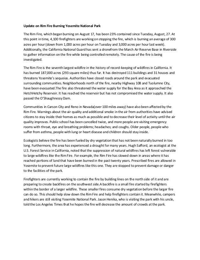 Update on Rim Fire Burning Yosemite National Park