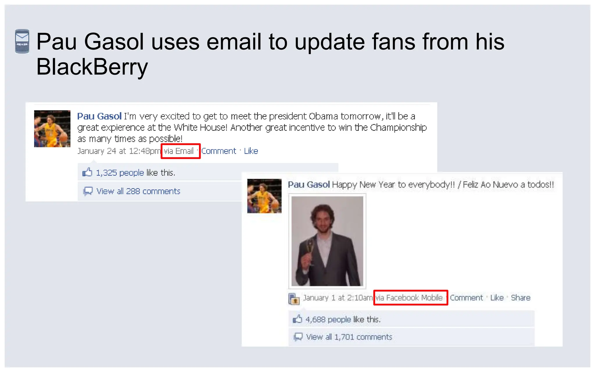 Pau Gasol uses email to update fans from his BlackBerry