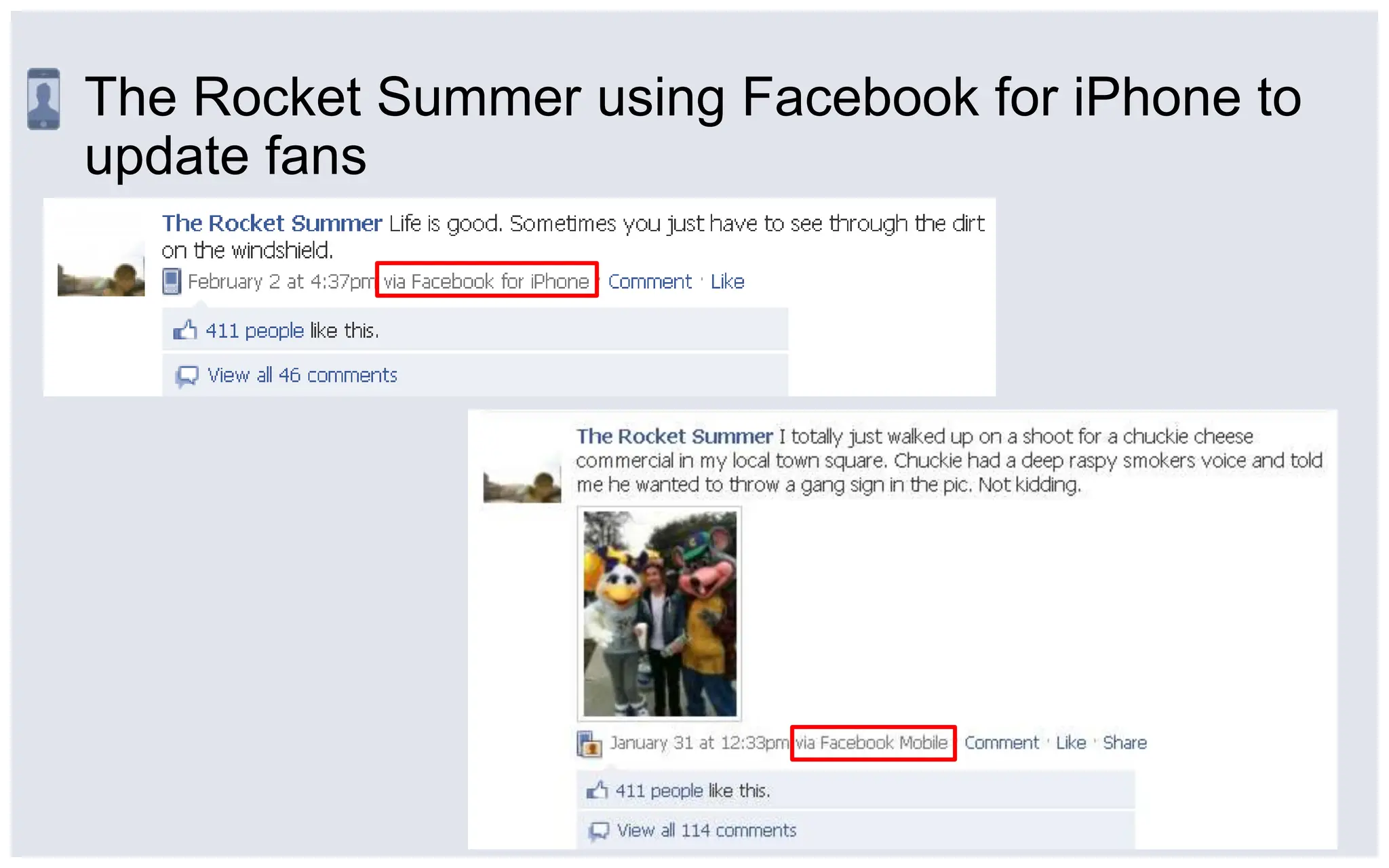 The Rocket Summer using Facebook for iPhone to update fans