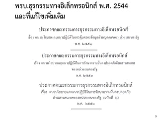 9
พรบ.ธุรกรรมทางอิเล็กทรอนิกส์ พ.ศ. 2544
และที่แก้ไขเพิ่มเติม
 