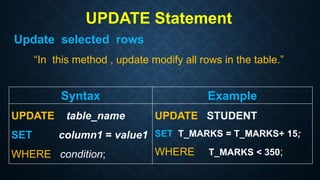 Update Statement | PPTX | Databases | Computer Software and Applications