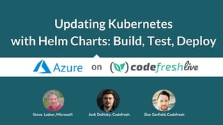 Updating Kubernetes
with Helm Charts: Build, Test, Deploy
Steve Lasker, Microsoft Josh Dolitsky, Codefresh Dan Garfield, Codefresh
on
 