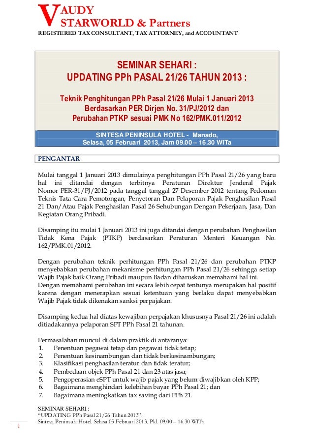 Updating P Ph Pasal 21 Teknik Perhitungan Pph Pasal 21 Mulai 1 Janu
