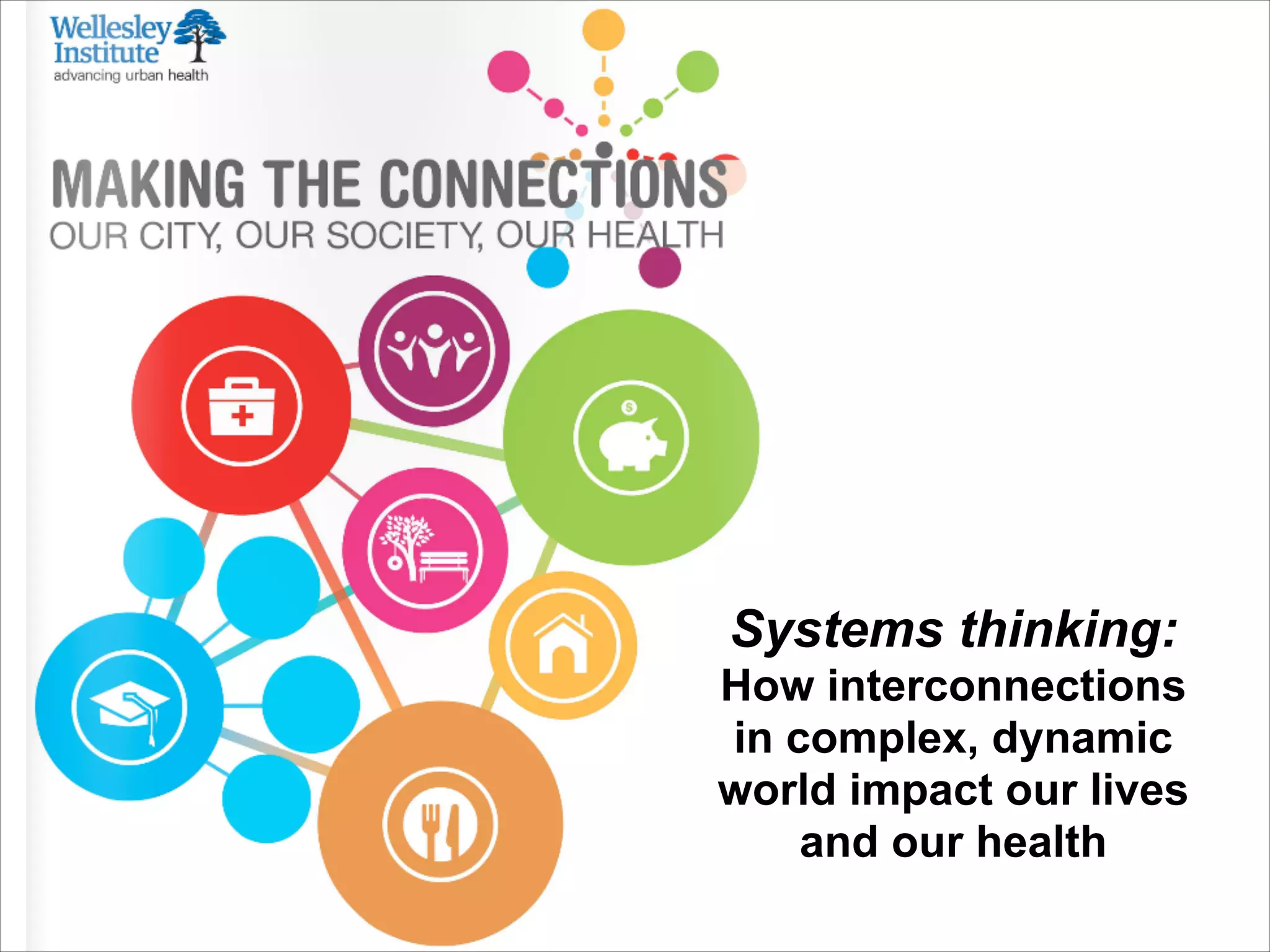 Systems thinking:
How interconnections
in complex, dynamic
world impact our lives
and our health
 
