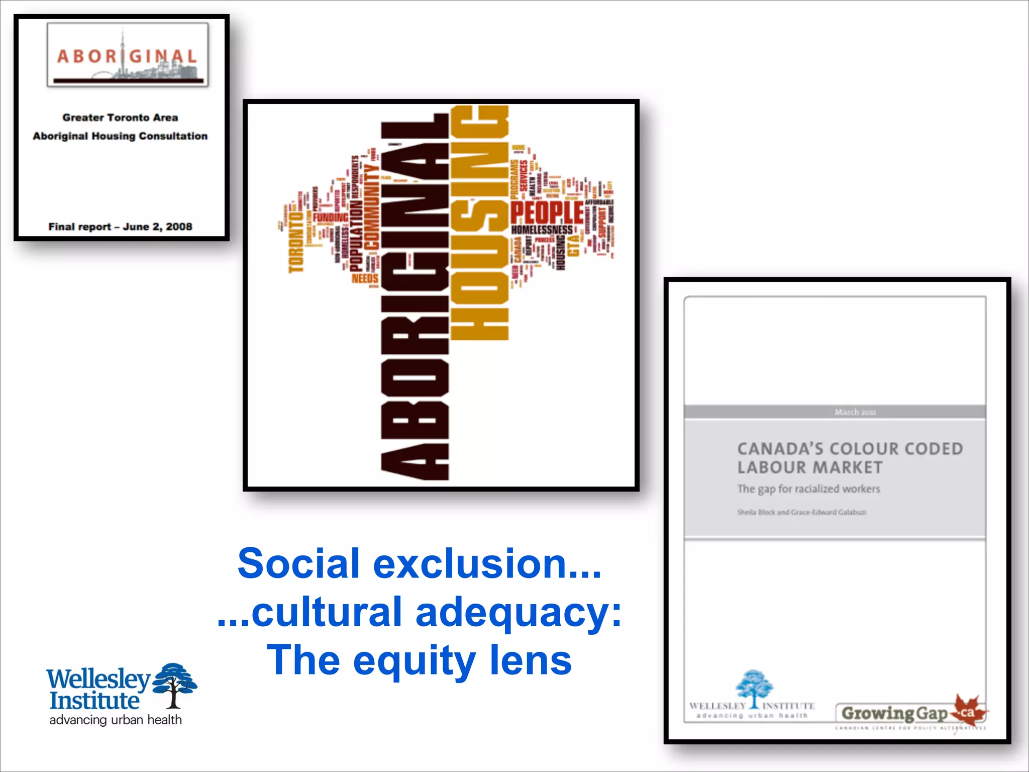 Social exclusion...
...cultural adequacy:
The equity lens
 