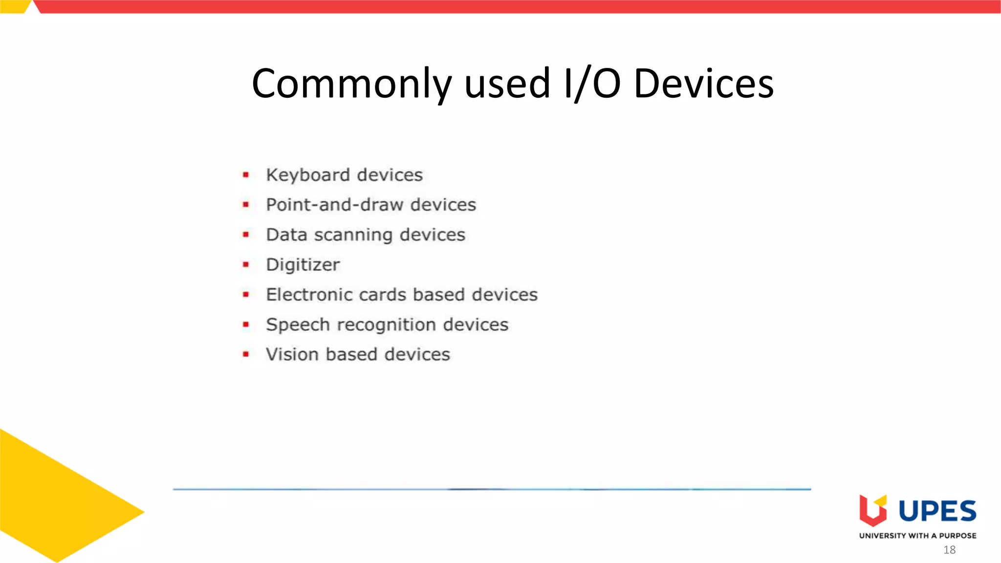 18
Commonly used I/O Devices
 