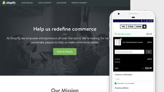 A bit more about Shopify - we’re a commerce platform helping merchants sell online, in store, and on mobile. My team designs and builds out our marketing materials on shopify.com
 