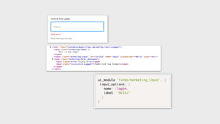 And soon added in dynamic markup helpers and even an API we built in Rails to spit out the regular HTML and associated CSS classes for complex components. We went to the far right in that
case - front enders were spending a lot of time in a Rails back end, but it was in the service of building a great UX by the same team who’s helped deﬁne what great UX even is.
 