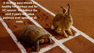 32
A slowing pace should be
healthy for startups and for
VC returns. We believe the
next 3 years will value
patience over speed at all
costs.
 