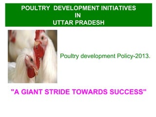 POULTRY DEVELOPMENT INITIATIVES
IN
UTTAR PRADESH
Poultry development Policy-2013.
"A GIANT STRIDE TOWARDS SUCCESS"
 