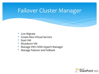 Failover Cluster ManagerLive Migrate