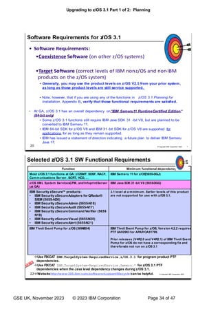 Upgrading to z/OS 3.1 Part 1 of 2: Planning
GSE UK, November 2023 © 2023 IBM Corporation Page 34 of 47
 