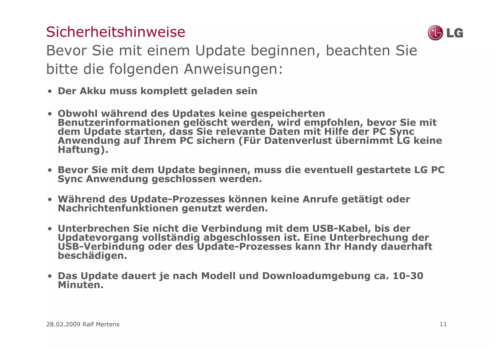 LG Guide für Update Programm für Handys