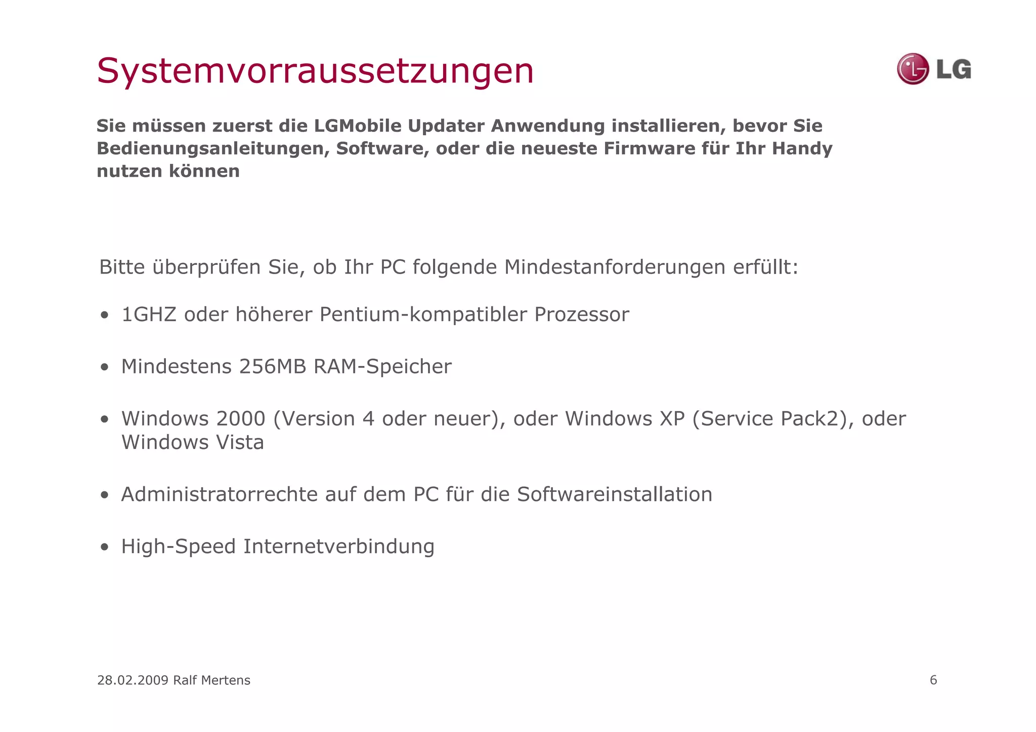 LG Guide für Update Programm für Handys