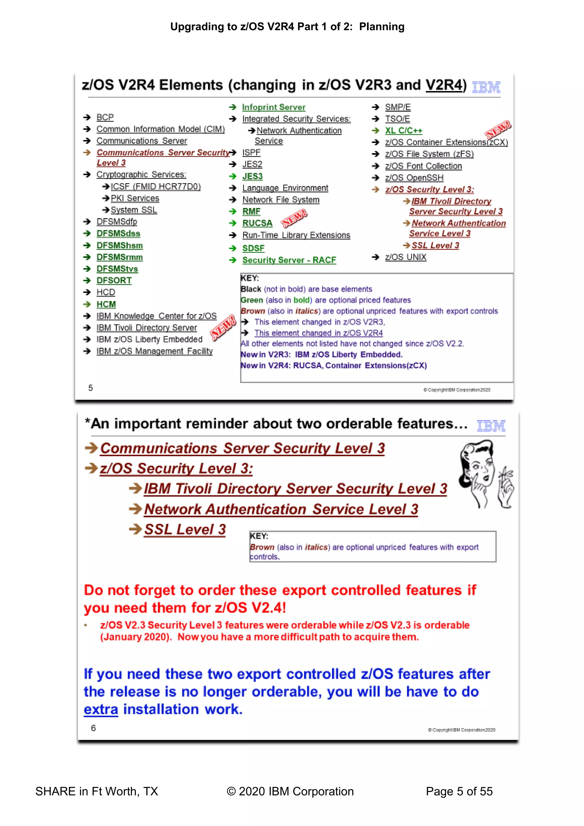 Upgrading to z/OS V2R4 Part 1 of 2: Planning
SHARE in Ft Worth, TX © 2020 IBM Corporation Page 5 of 55
 