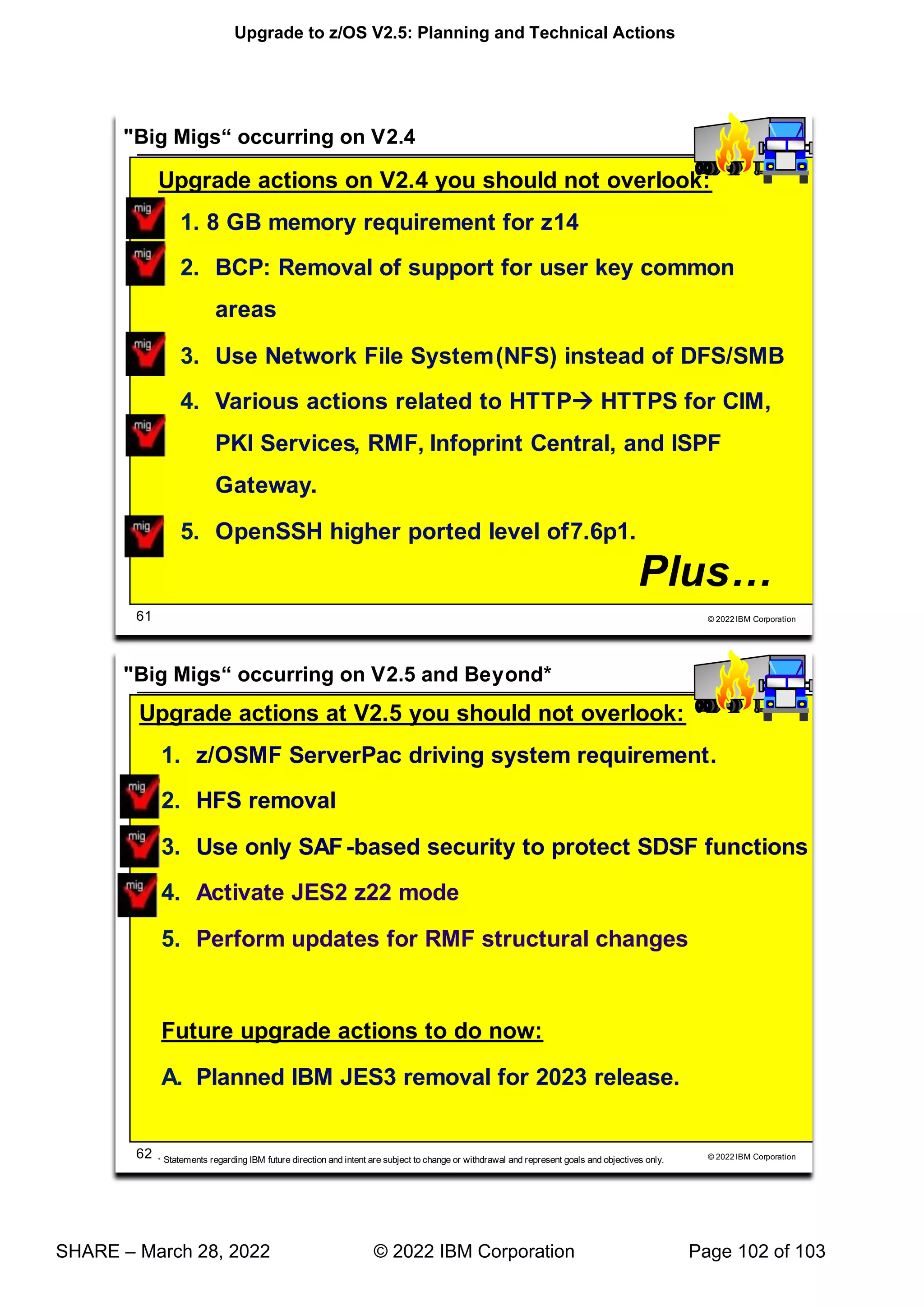 Upgrade to z/OS V2.5: Planning and Technical Actions
SHARE – March 28, 2022 © 2022 IBM Corporation Page 102 of 103
7
 