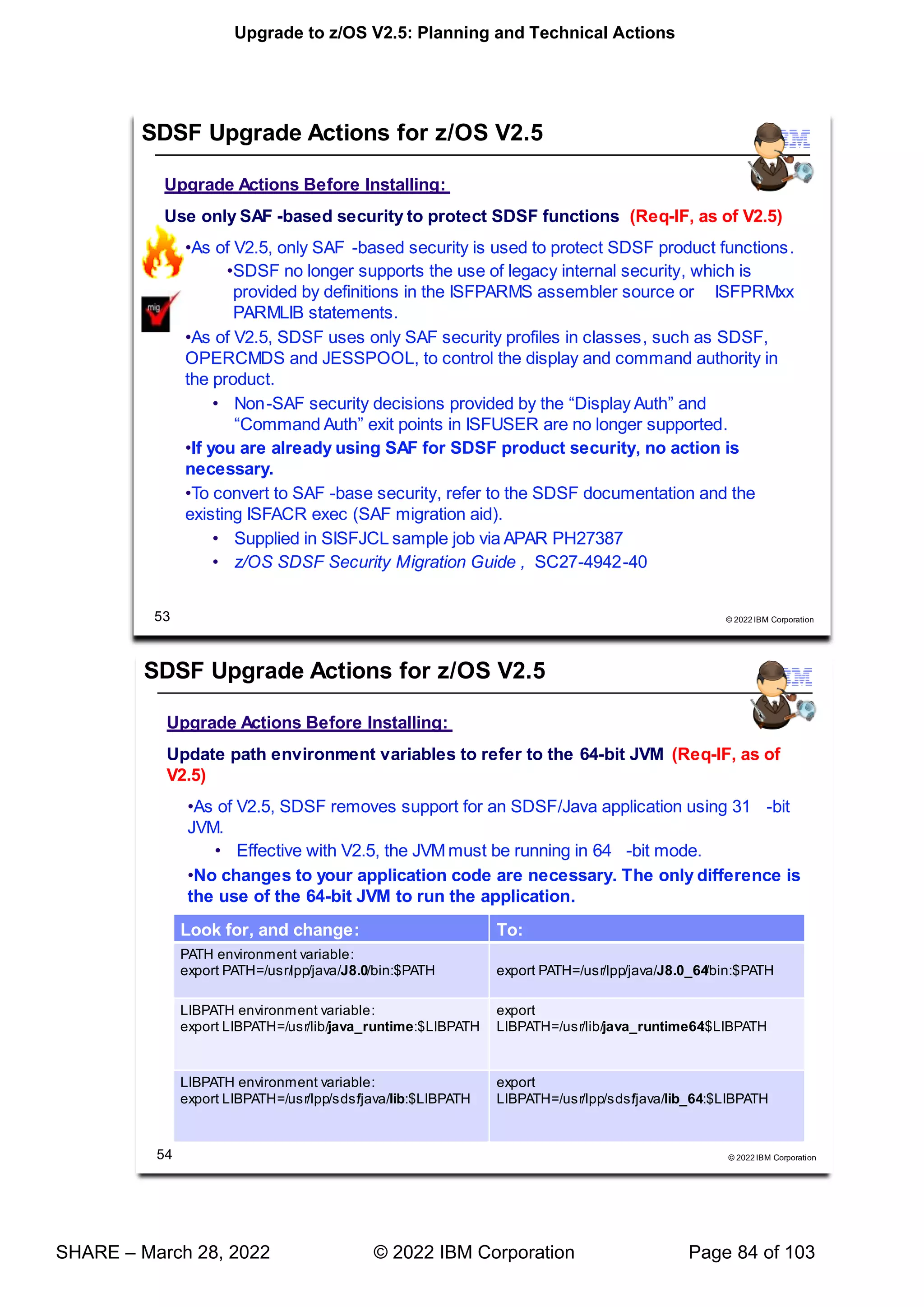 Upgrade to z/OS V2.5: Planning and Technical Actions
SHARE – March 28, 2022 © 2022 IBM Corporation Page 84 of 103
 