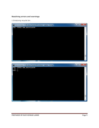 Resolving errors and warnings
1.Emptying recycle bin

PREPARED BY RAVI KUMAR LANKE

Page 9

 