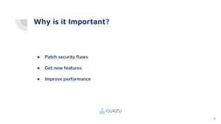 Why is it Important?
● Patch security flaws
● Get new features
● Improve performance
3
 