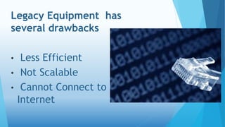 Legacy Equipment has 
several drawbacks 
• Less Efficient 
• Not Scalable 
• Cannot Connect to 
Internet 
 