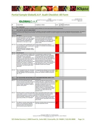 Partial Sample GlobalG.A.P. Audit Checklist: All Farm




SCS Global Services | 2000 Powel St., Suite 600 | Emeryville, CA 94608 | 510.452.8000   Page | 6
 