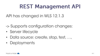 munz & more
REST Management API
Example http GET: 
 
http://localhost:7001/ 
management/wls/ 
latest/deployments/ 
application
47
 