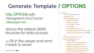 munz & more
Create Data Source / POST
POST JSON data with all mandatory values to 
/management/wls/latest/datasources 
returns:
49
 
