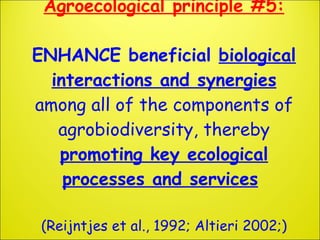 Agroecological principle #5: ENHANCE beneficial  biological interactions and synergies  among all of the components of agr...