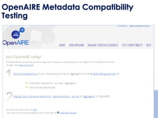 OpenAIRE Metadata Compatibility
Testing
 