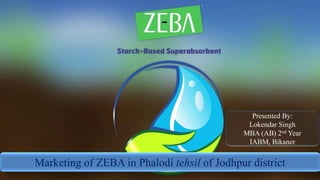 Marketing of ZEBA in Phalodi tehsil of Jodhpur district
Presented By:
Lokendar Singh
MBA (AB) 2nd Year
IABM, Bikaner
 