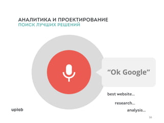 16
АНАЛИТИКА И ПРОЕКТИРОВАНИЕ
ПОИСК ЛУЧШИХ РЕШЕНИЙ
best website… 
research…
anаlysis…
 