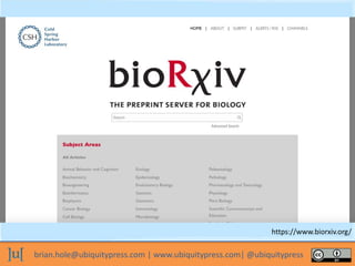 brian.hole@ubiquitypress.com | www.ubiquitypress.com| @ubiquitypress
https://www.biorxiv.org/
 