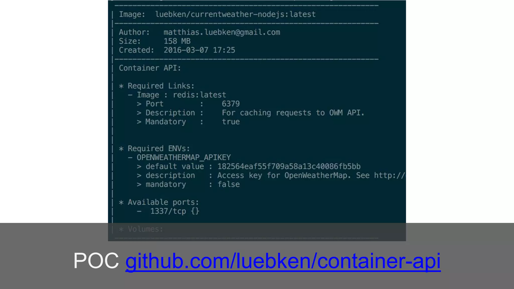 POC github.com/luebken/container-api
 