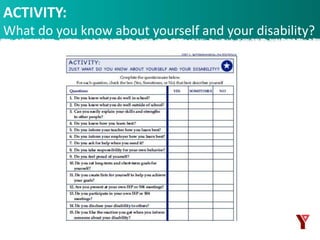 ACTIVITY:
What do you know about yourself and your disability?
 