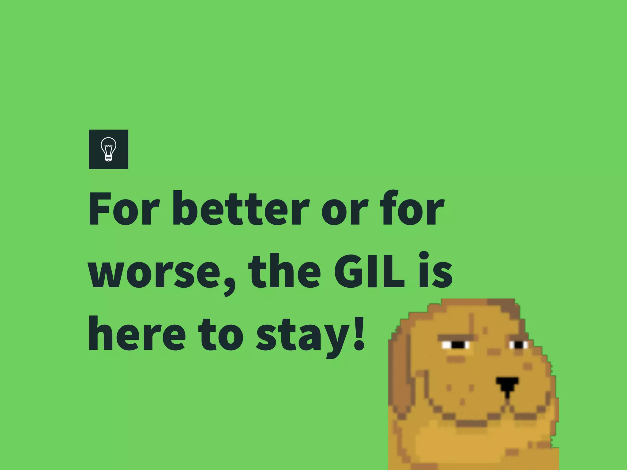 For better or for
worse, the GIL is
here to stay!
 