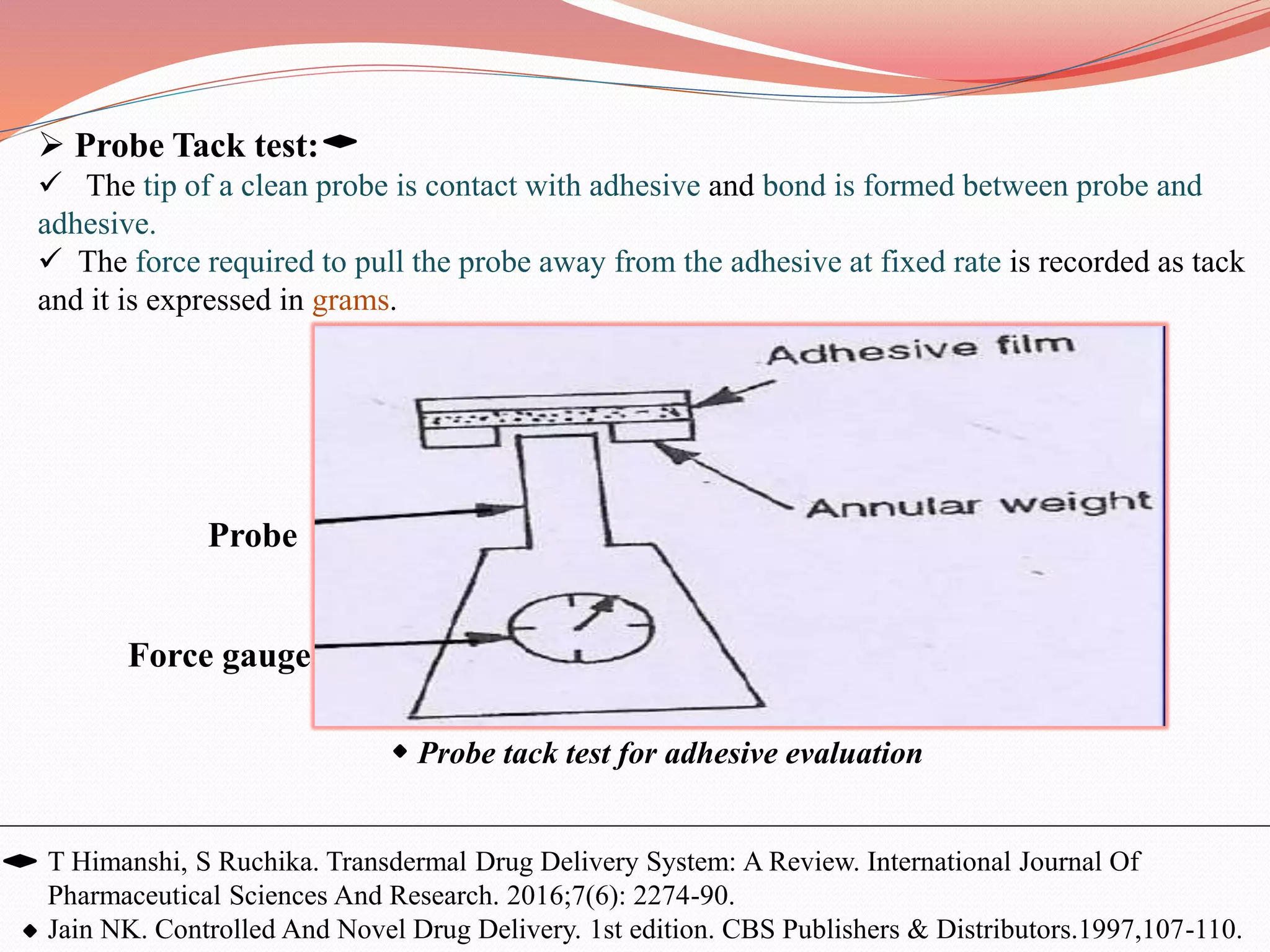 Tack Testing Methods EVALUATION OF TRANSDERMAL DRUG DELIVERY SYSTEMS | PPTX